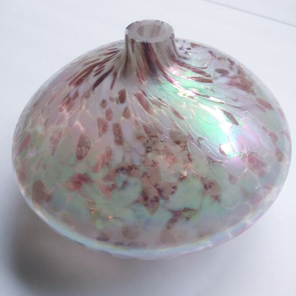 Small 3" Glass Vase Decor Iridescent Pink Multicolor Shimmer Feminine Desk - Picture 2 of 6